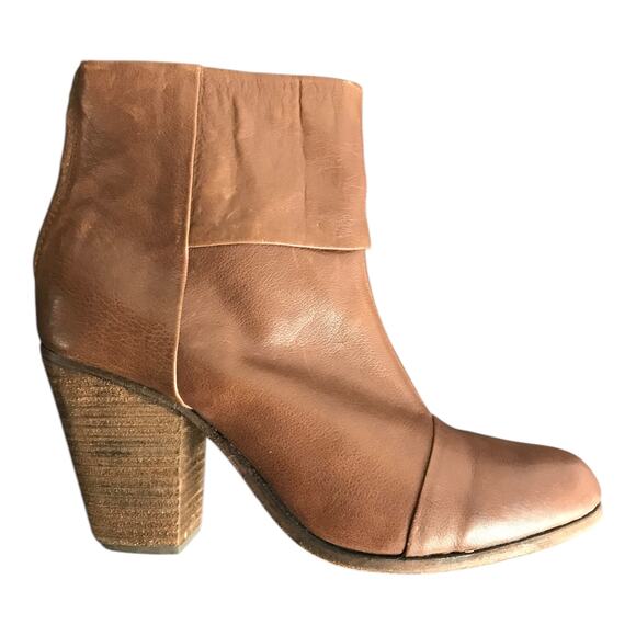 Rag & Bone Newbury Booties Wns US9.5 E39 Brown Leather Back Zip 3.5" block Heels - Picture 3 of 7